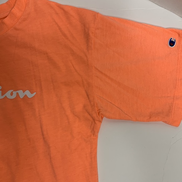 Champion | Salmon Colored Champion Logo Cropped Casual Tee Shirt | The Go To Tee - Picture 4 of 10